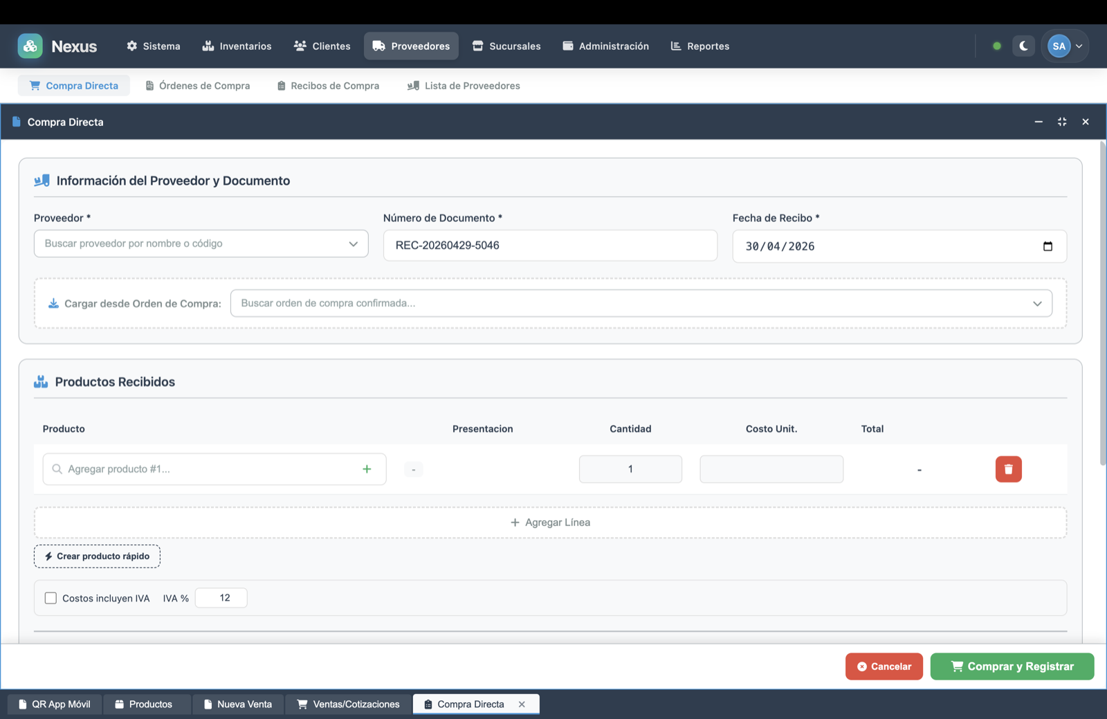 Proveedores · Compra Directa